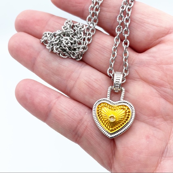 Diamonds International Two Tone Heart Pendant Silver Tone Chain Necklace - Picture 9 of 10